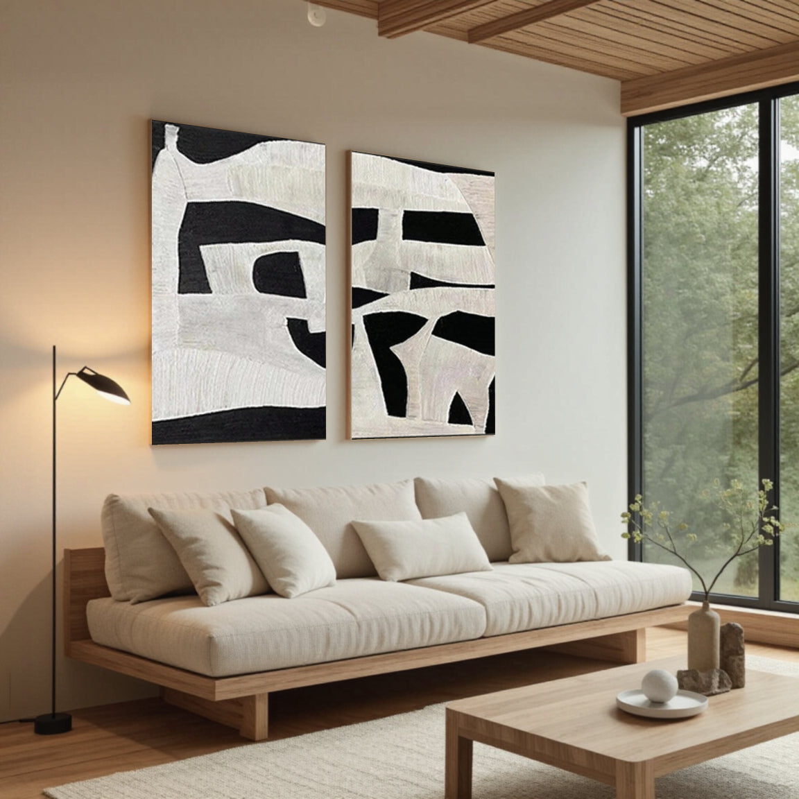 Textured Black & Ivory Puzzle Block Wall Art Set of 2