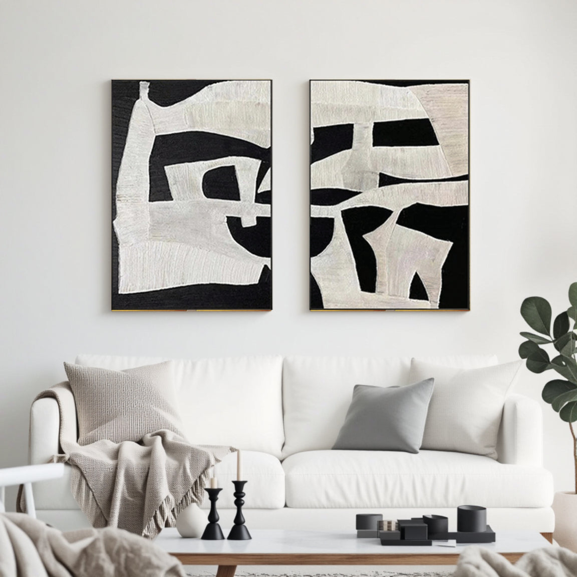 Textured Black & Ivory Puzzle Block Wall Art Set of 2