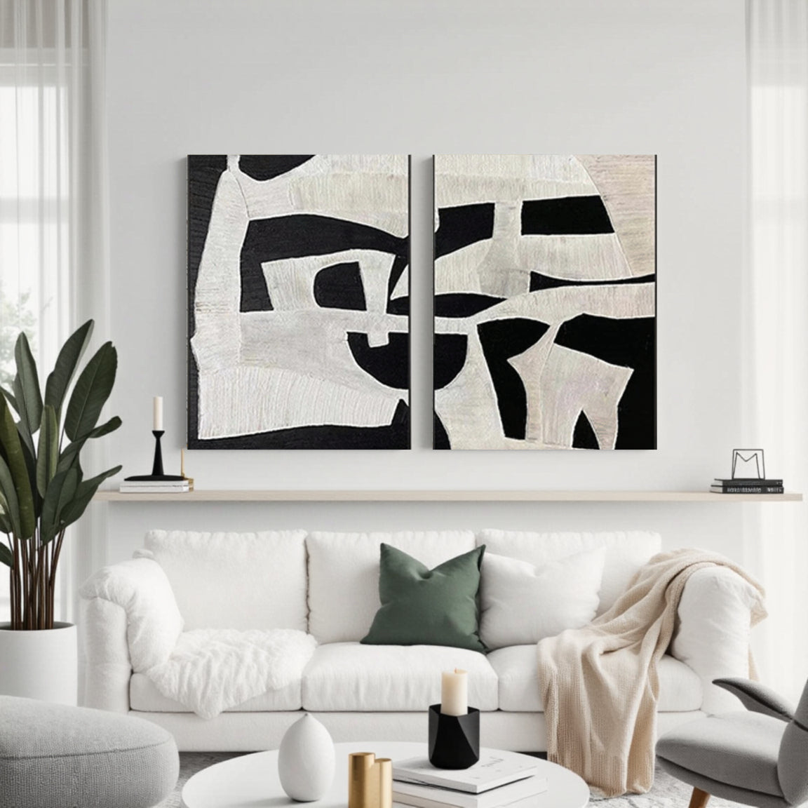 Textured Black & Ivory Puzzle Block Wall Art Set of 2