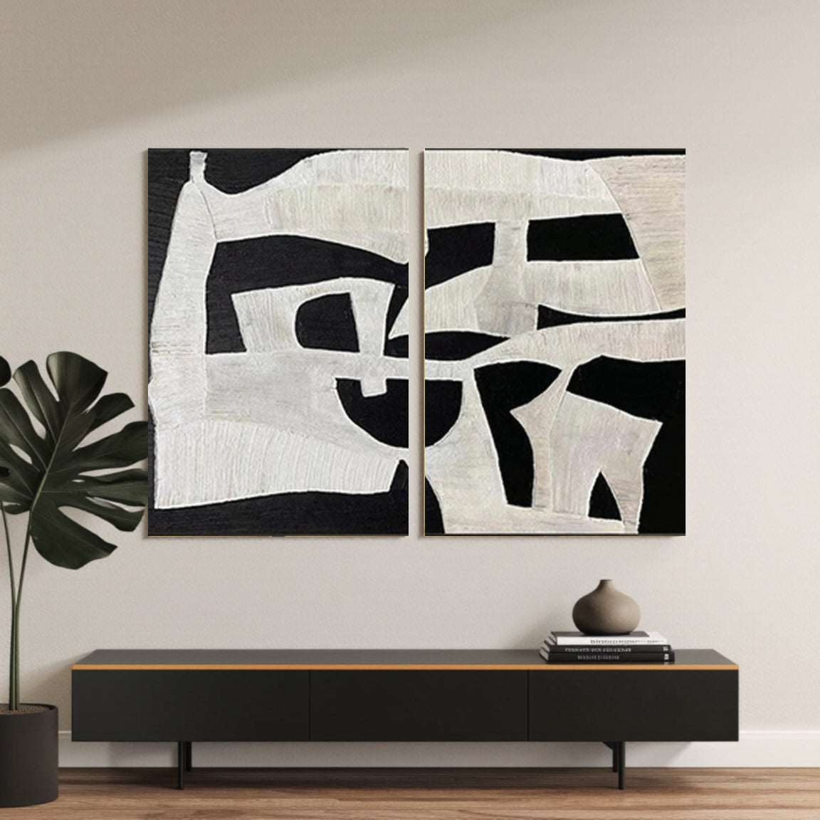 Textured Black & Ivory Puzzle Block Wall Art Set of 2