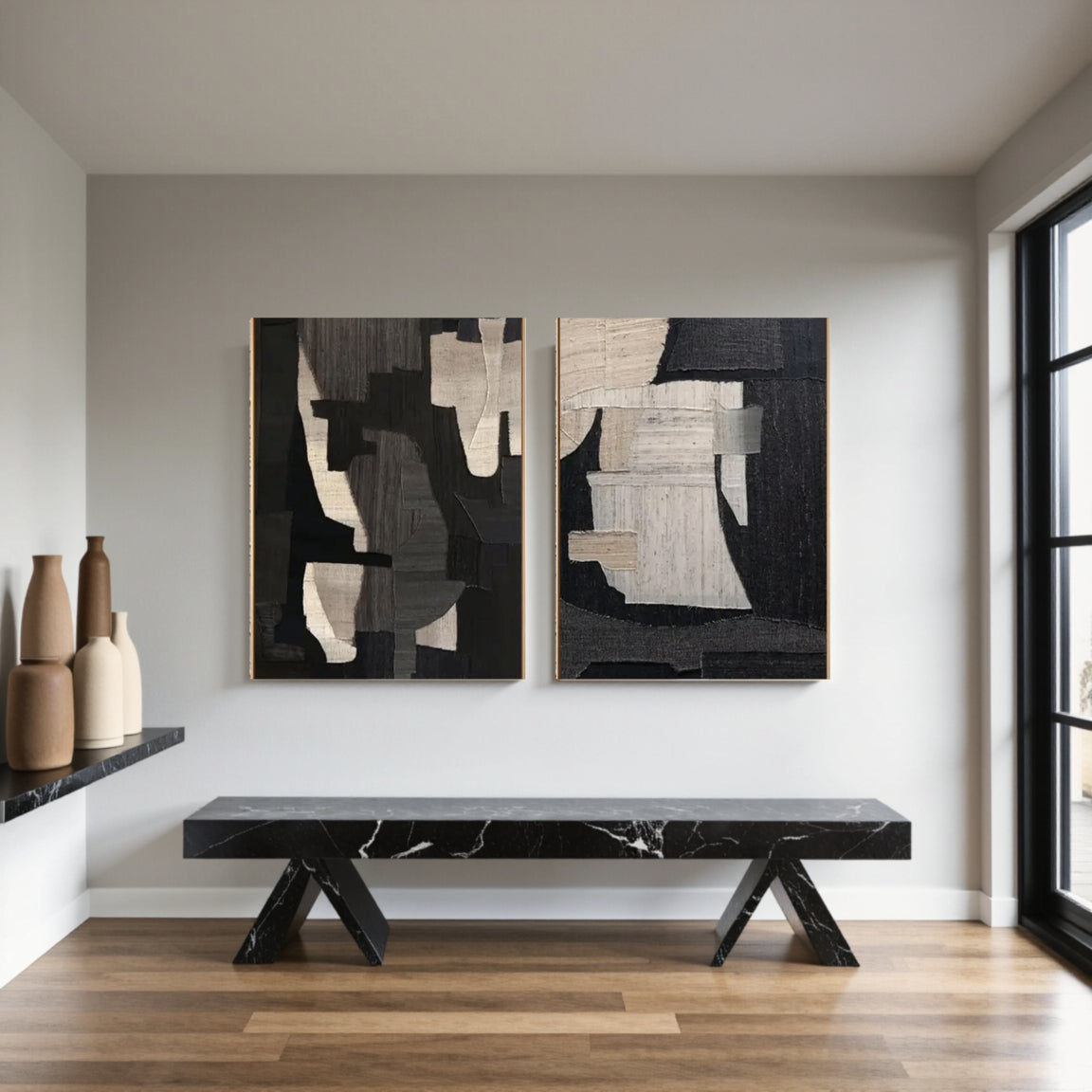 Textured Black & White Figure Collage Wall Art Set of 2