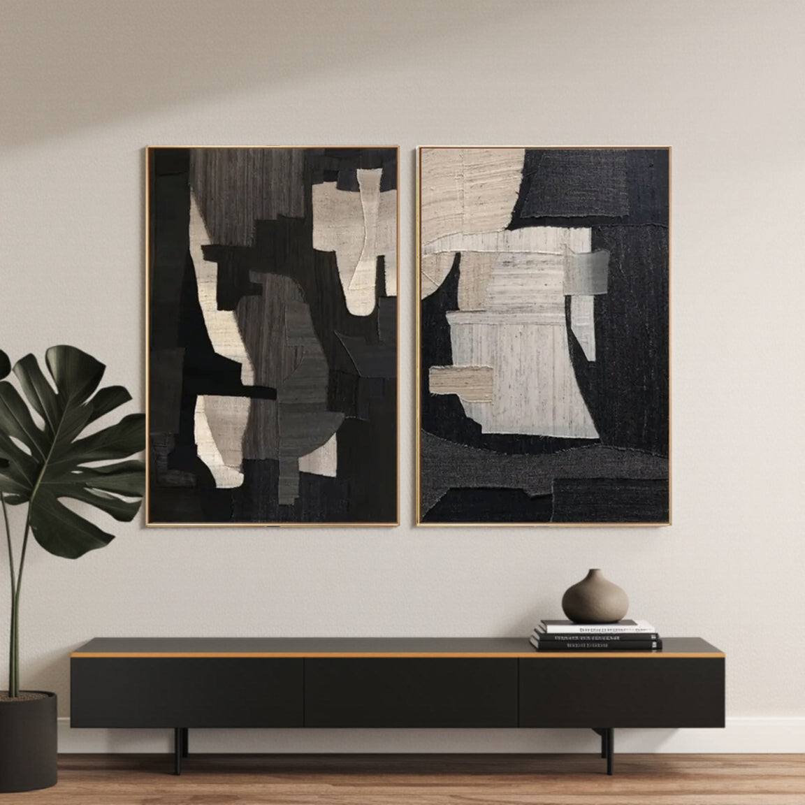Textured Black & White Figure Collage Wall Art Set of 2