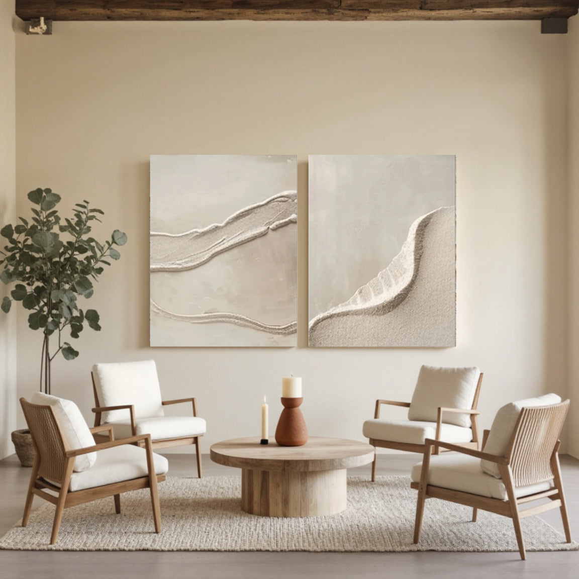 Textured Sand Wave Canvas Wall Art Set of 2