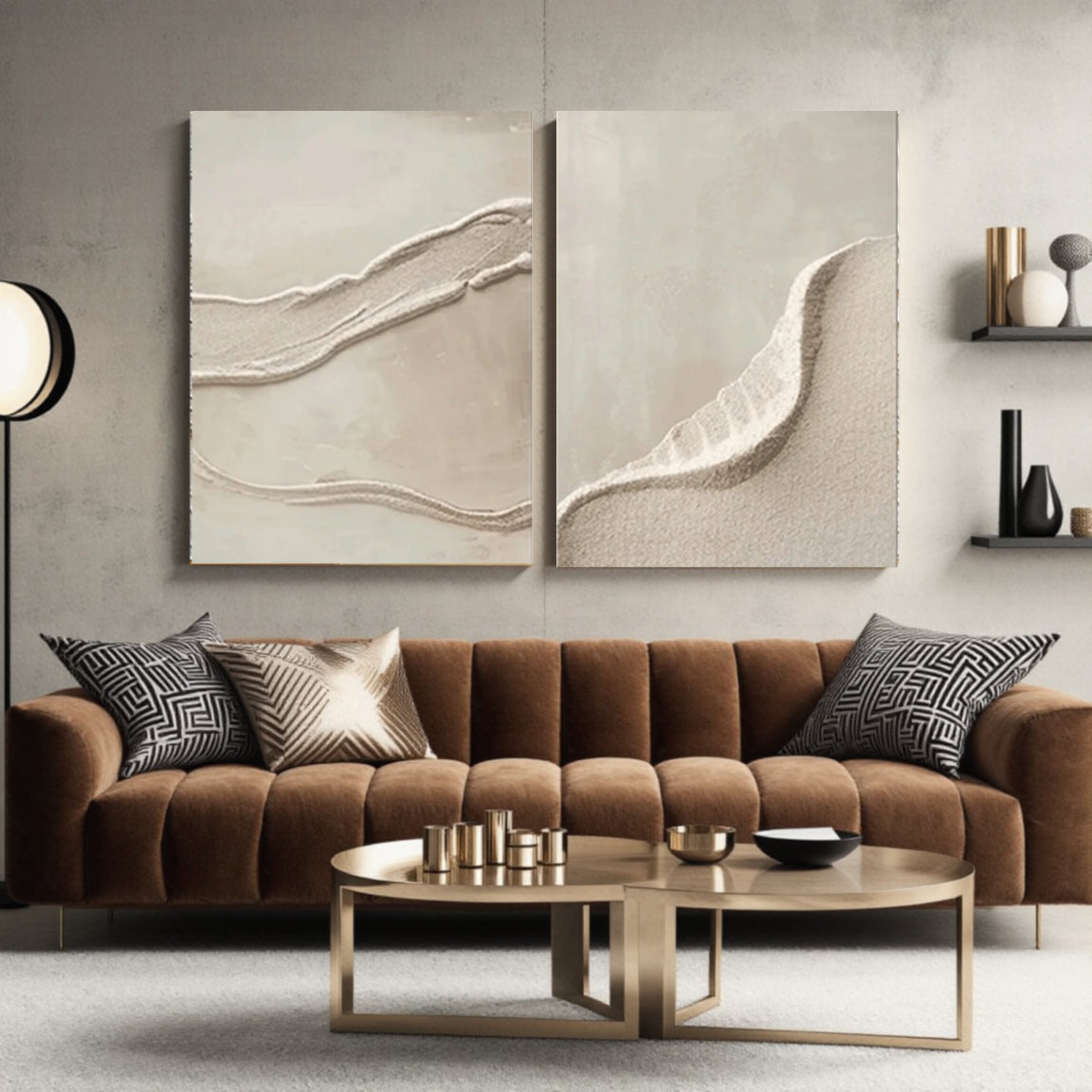 Textured Sand Wave Canvas Wall Art Set of 2