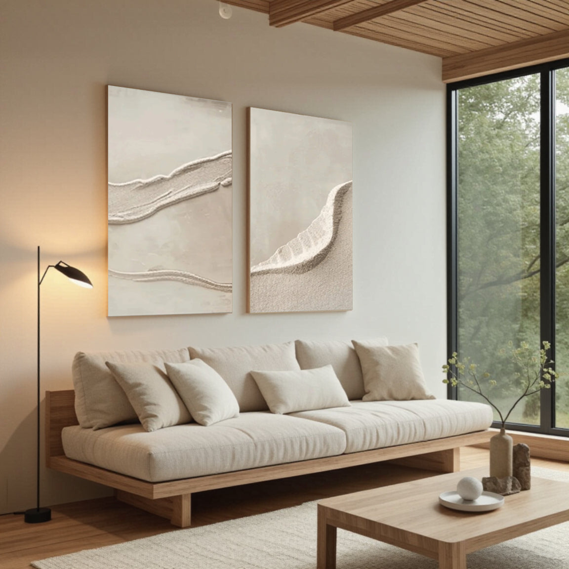 Textured Sand Wave Canvas Wall Art Set of 2