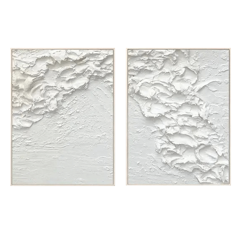 White Minimalist Textured Paintings Canvas Set of 2