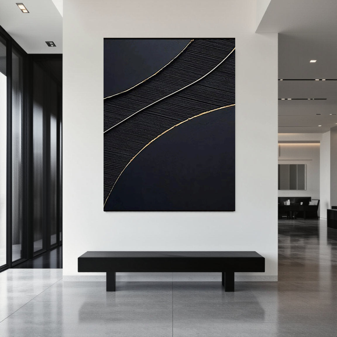 Flowing Gold Silver Line Wall Art