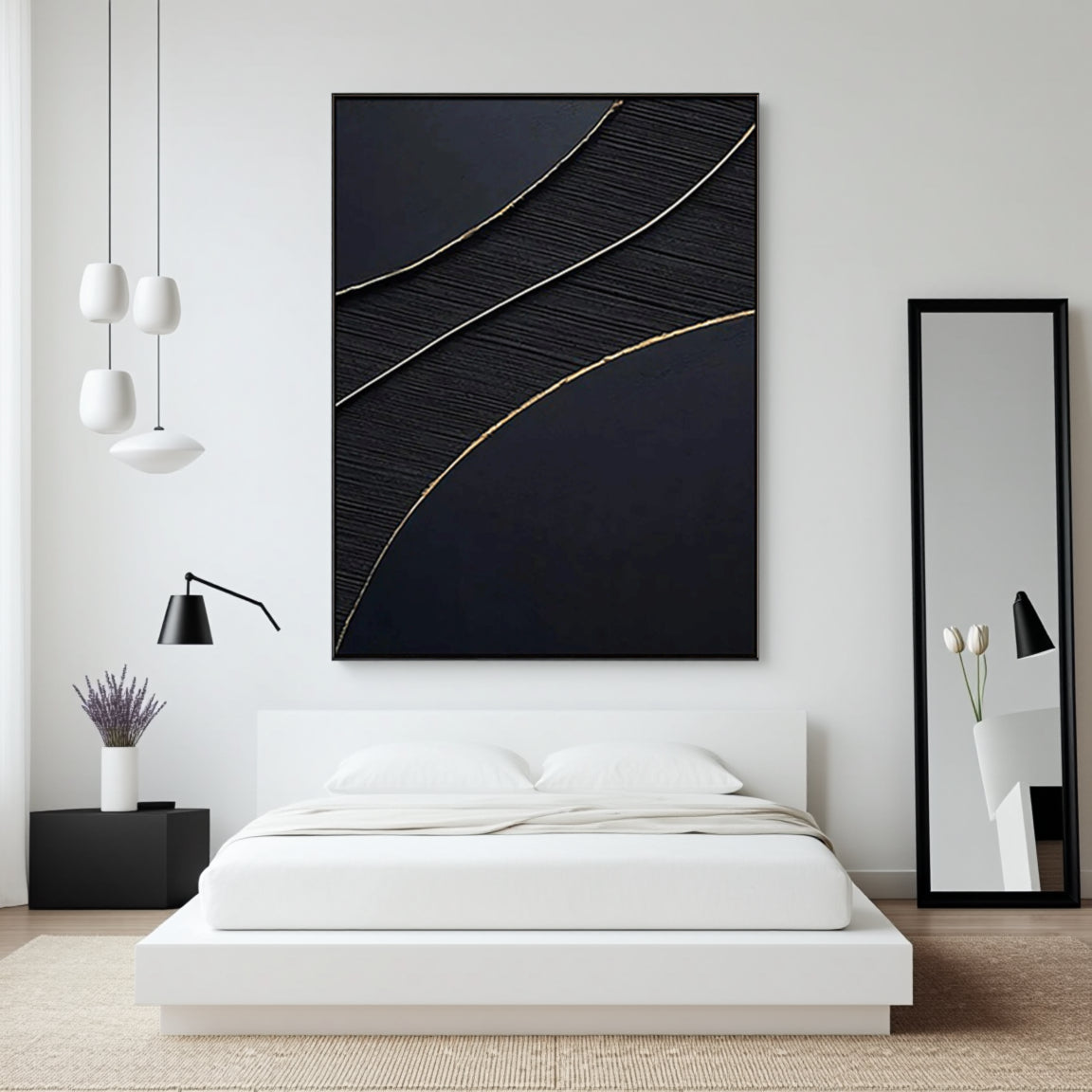 Flowing Gold Silver Line Wall Art