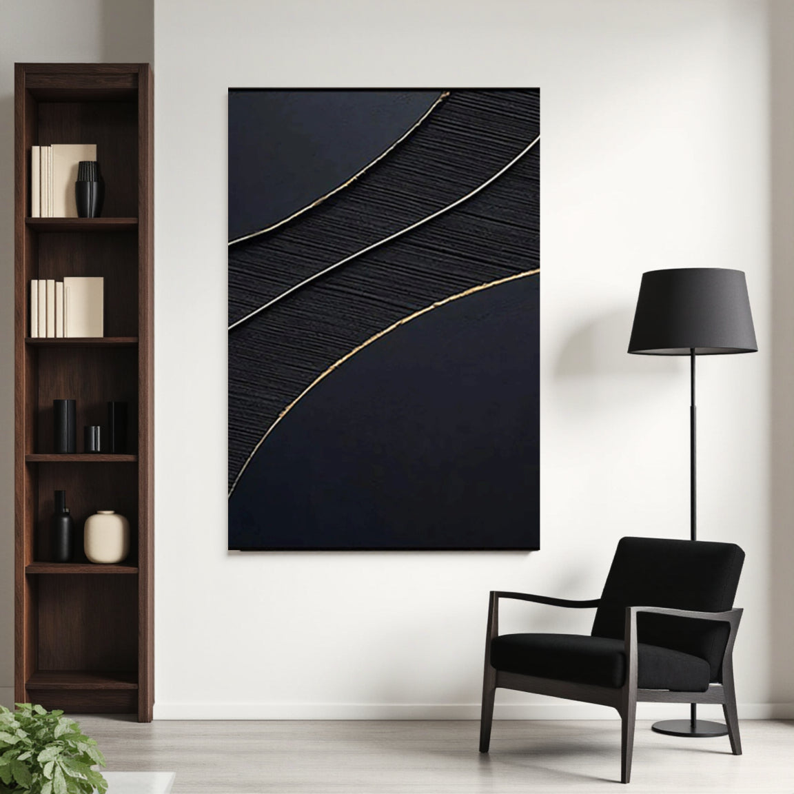 Flowing Gold Silver Line Wall Art