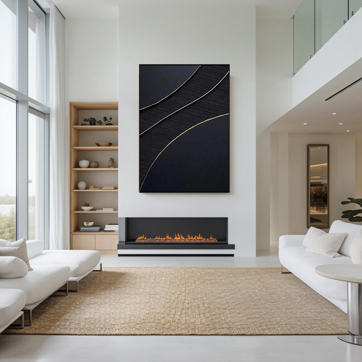 Flowing Gold Silver Line Wall Art