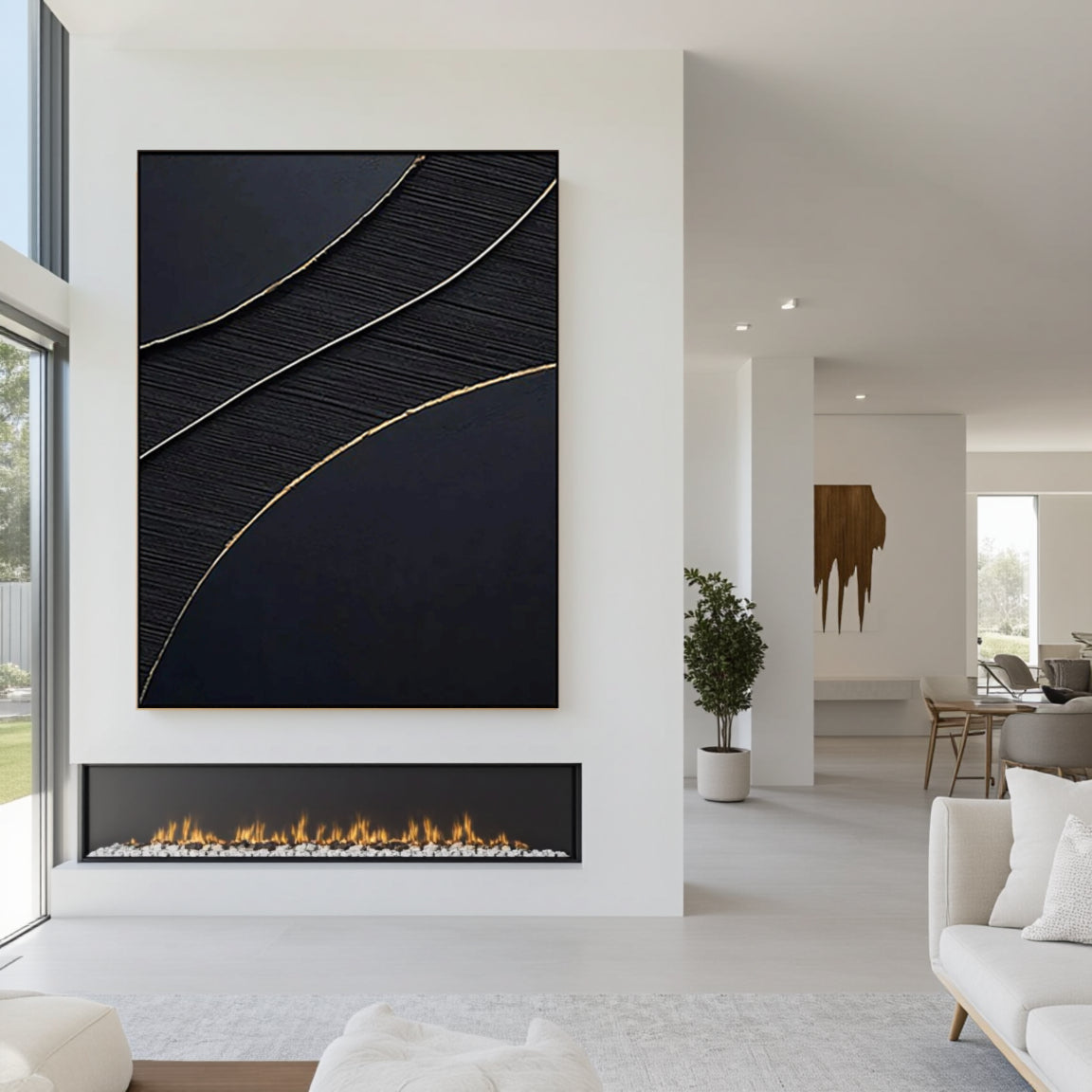 Flowing Gold Silver Line Wall Art