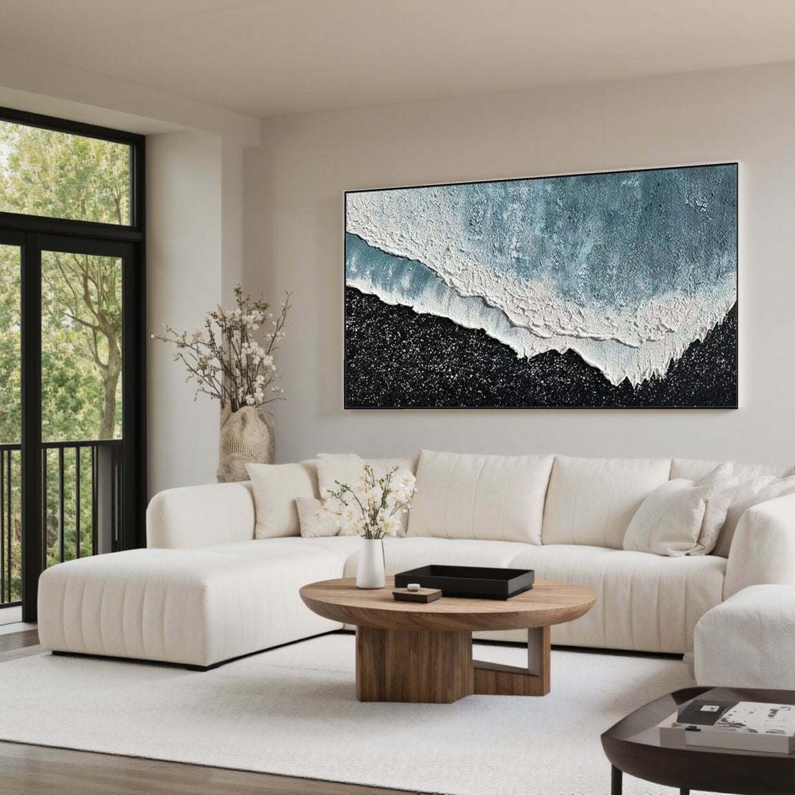 Textured Blue Wave & Dark Shore Canvas Art