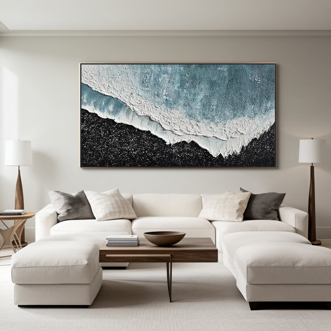 Textured Blue Wave & Dark Shore Canvas Art