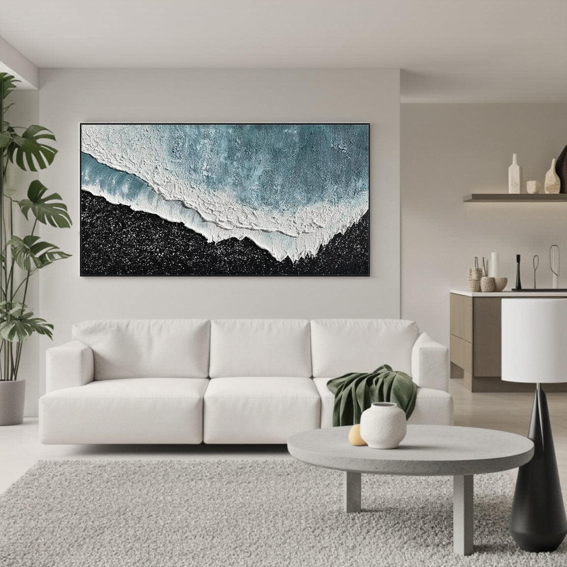 Textured Blue Wave & Dark Shore Canvas Art