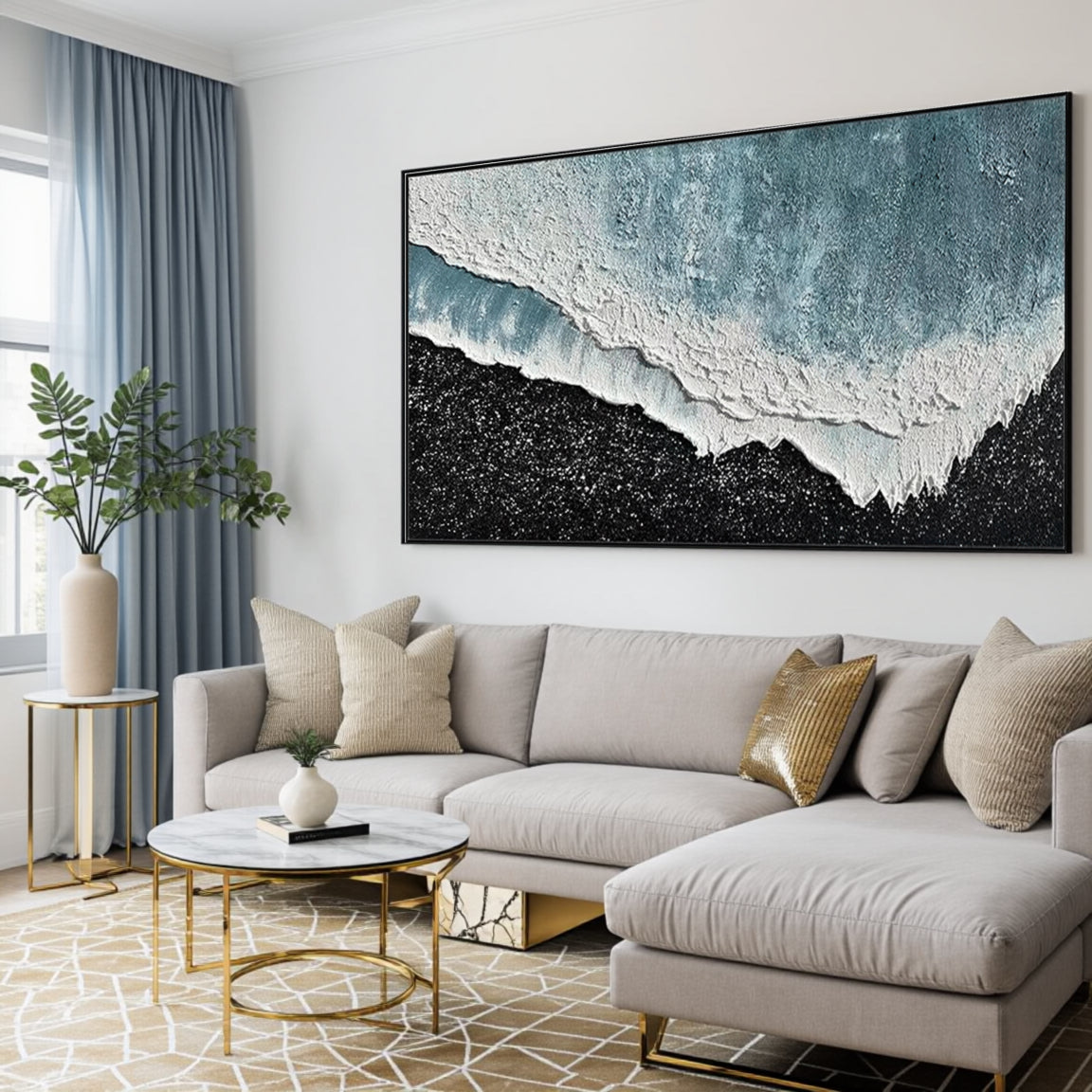 Textured Blue Wave & Dark Shore Canvas Art