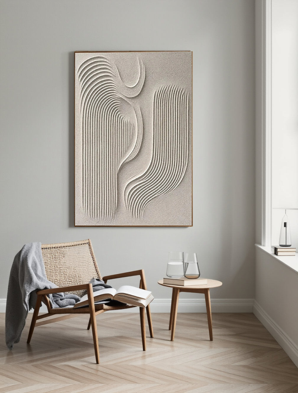 Geometric Wave Relief Abstract Wall Art