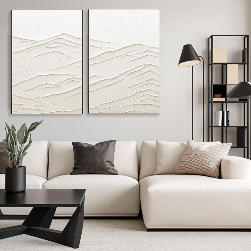 3D Textured White Mountain Range Wall Art Set of 2