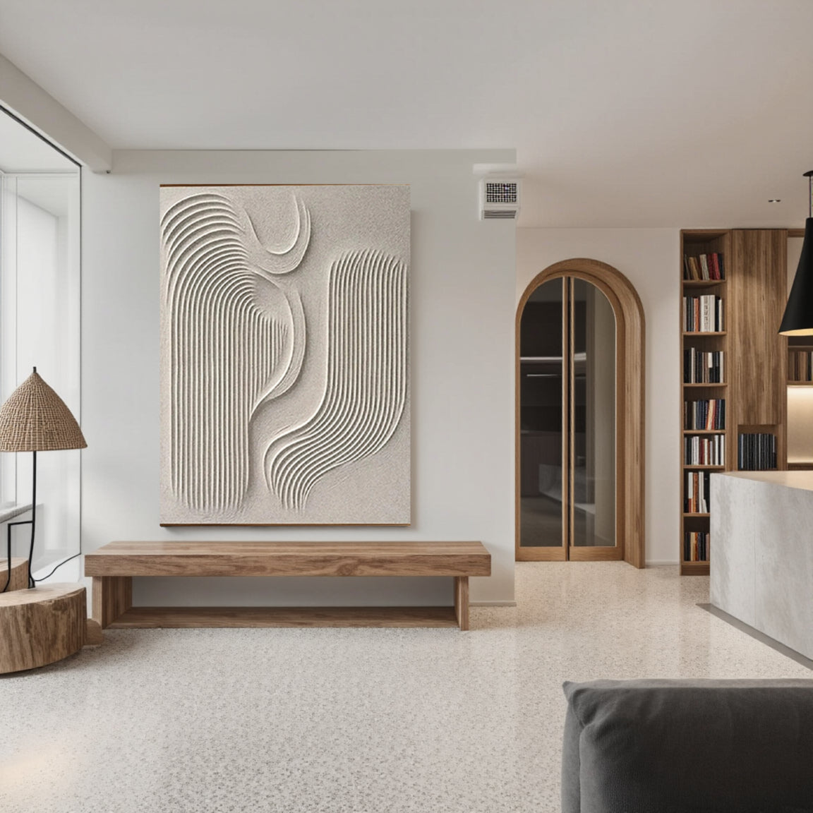 Geometric Wave Relief Abstract Wall Art