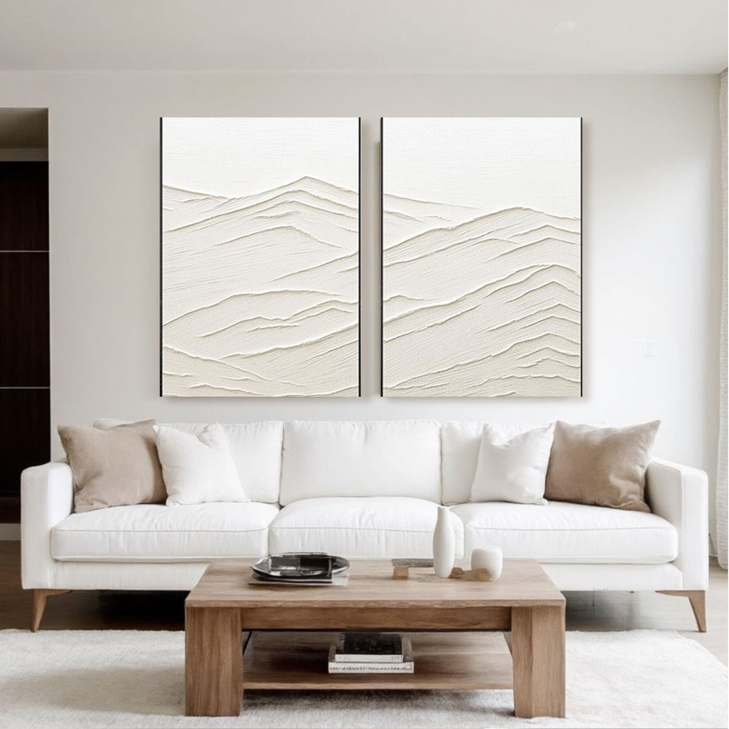 3D Textured White Mountain Range Wall Art Set of 2