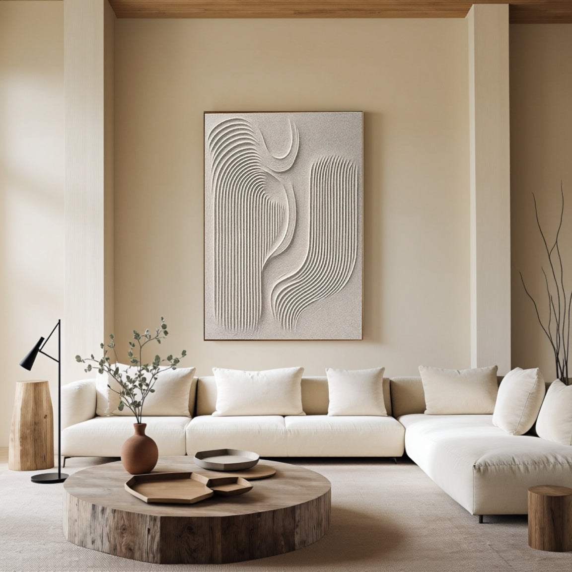 Geometric Wave Relief Abstract Wall Art