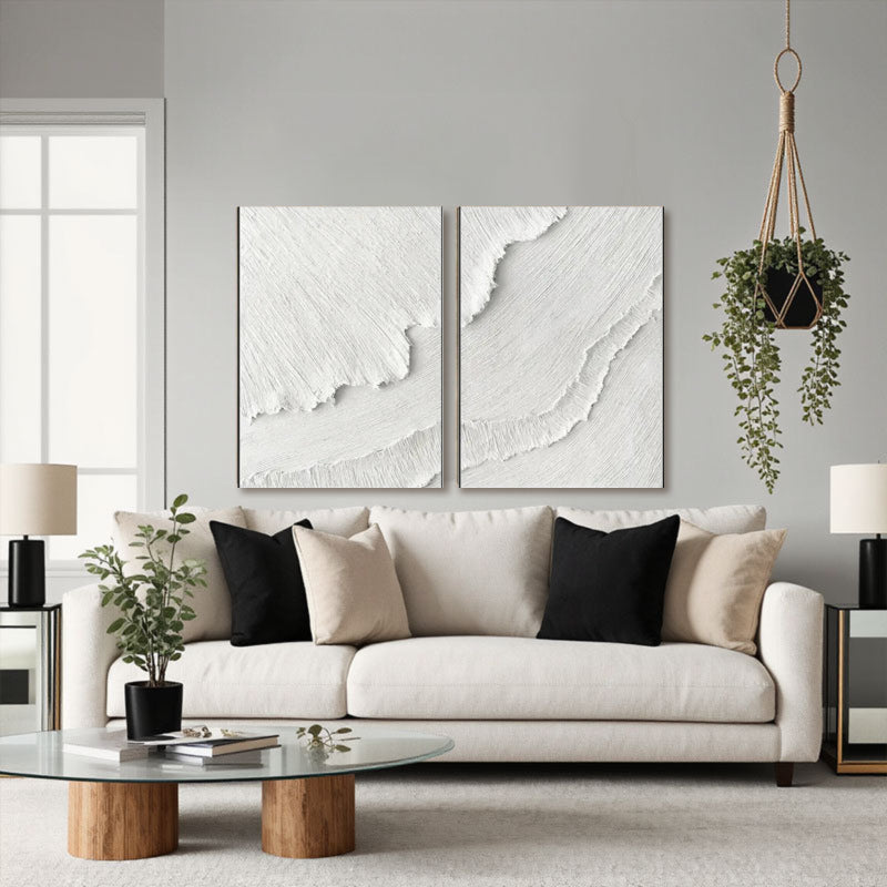 3D Textured White Diagonal Flow Wall Art Set of 2
