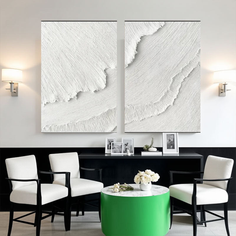 3D Textured White Diagonal Flow Wall Art Set of 2