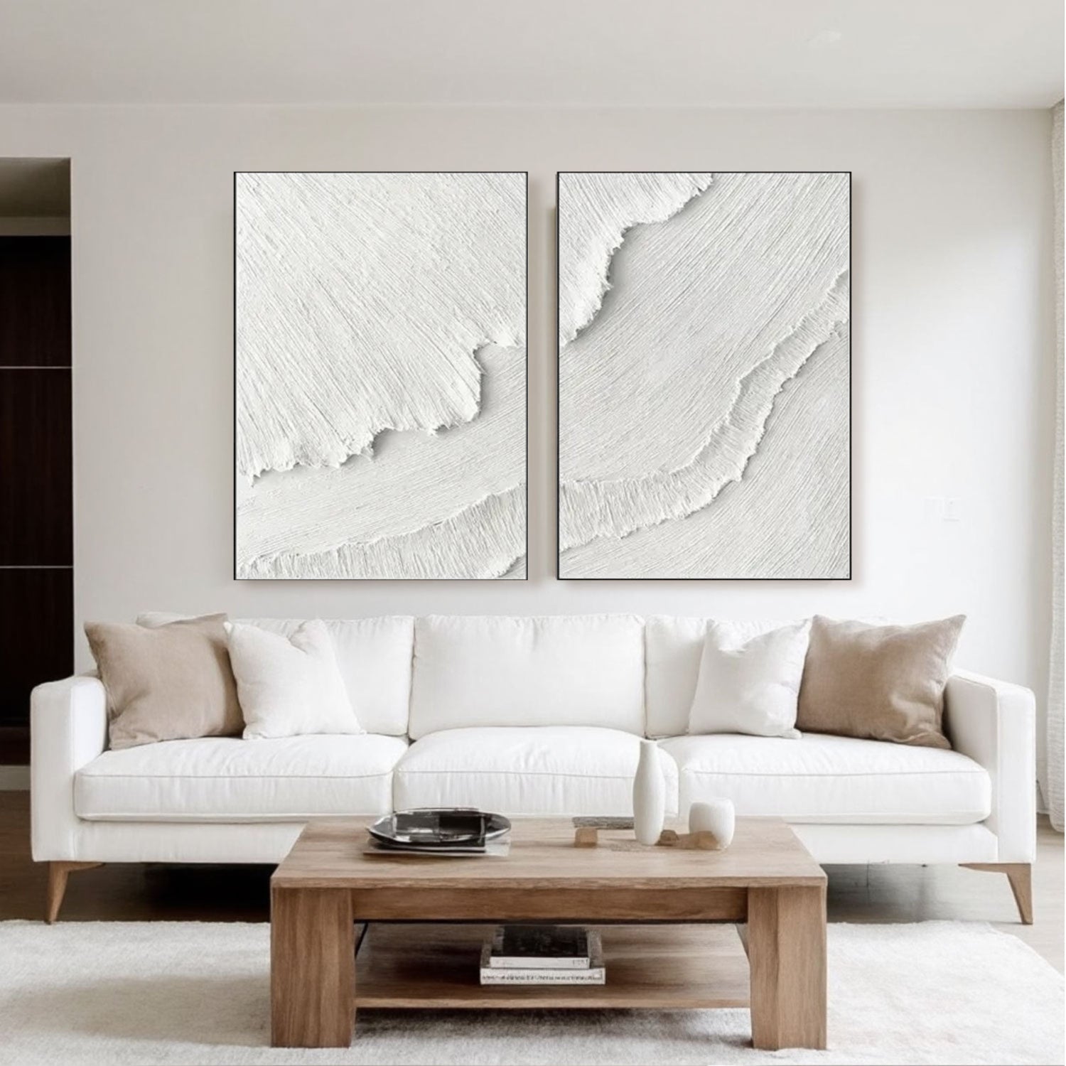 3D Textured White Diagonal Flow Wall Art Set of 2