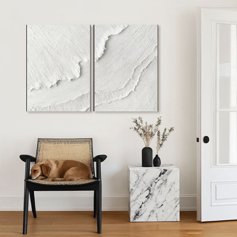 3D Textured White Diagonal Flow Wall Art Set of 2