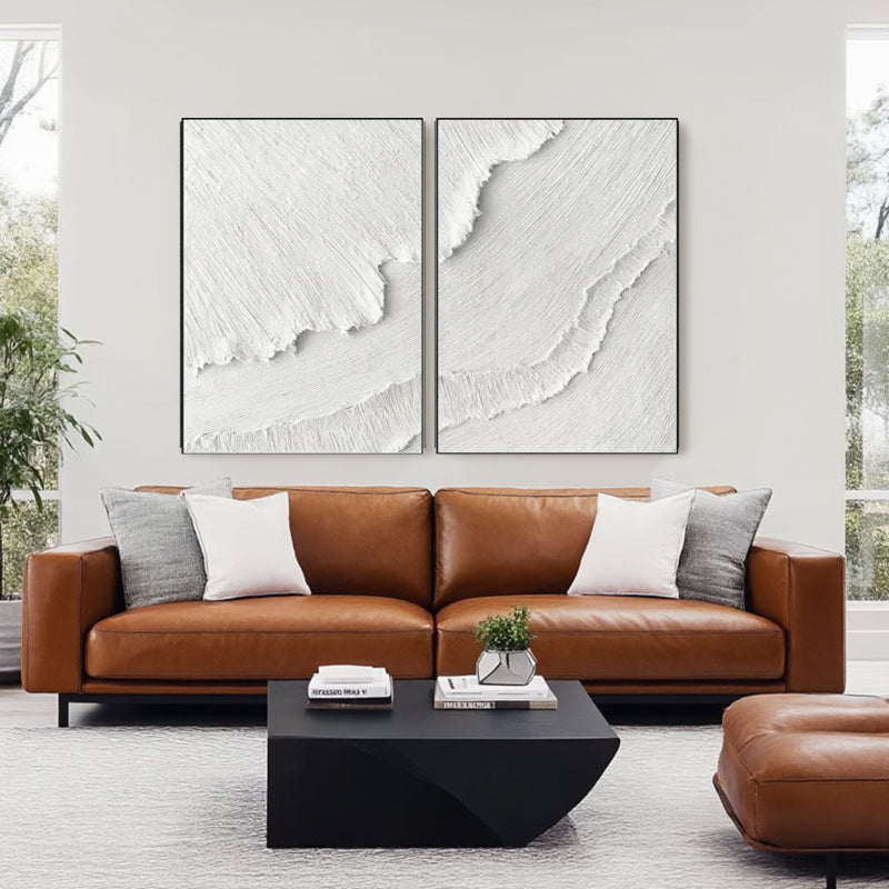 3D Textured White Diagonal Flow Wall Art Set of 2