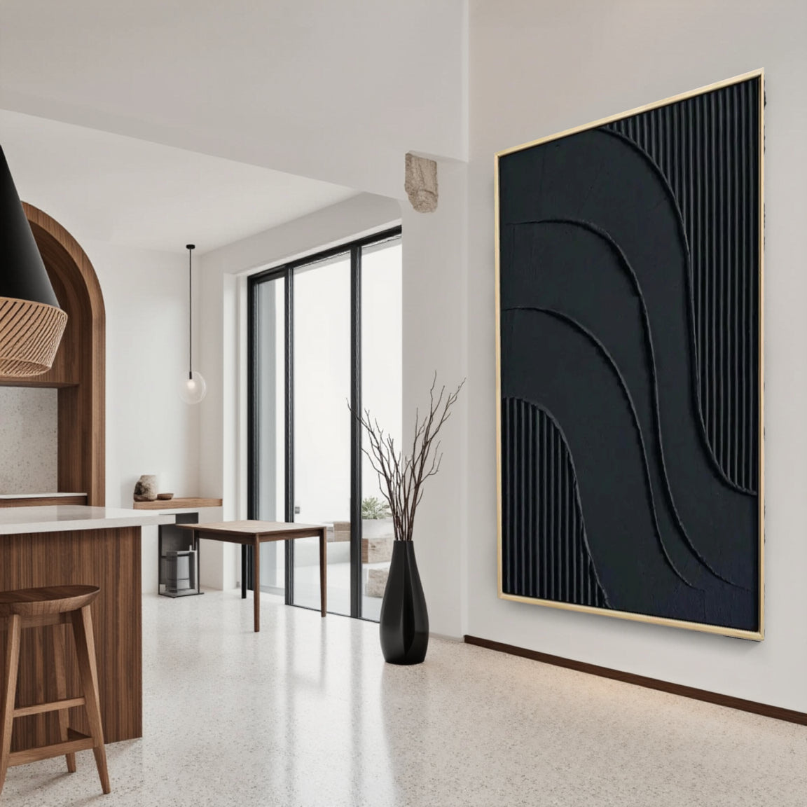Textured Dark Flowing Line Wall Art