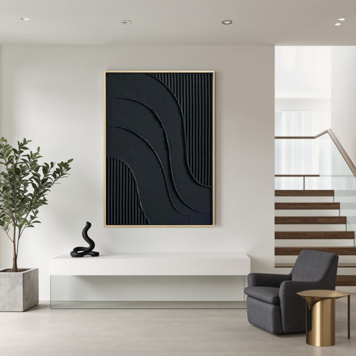 Textured Dark Flowing Line Wall Art