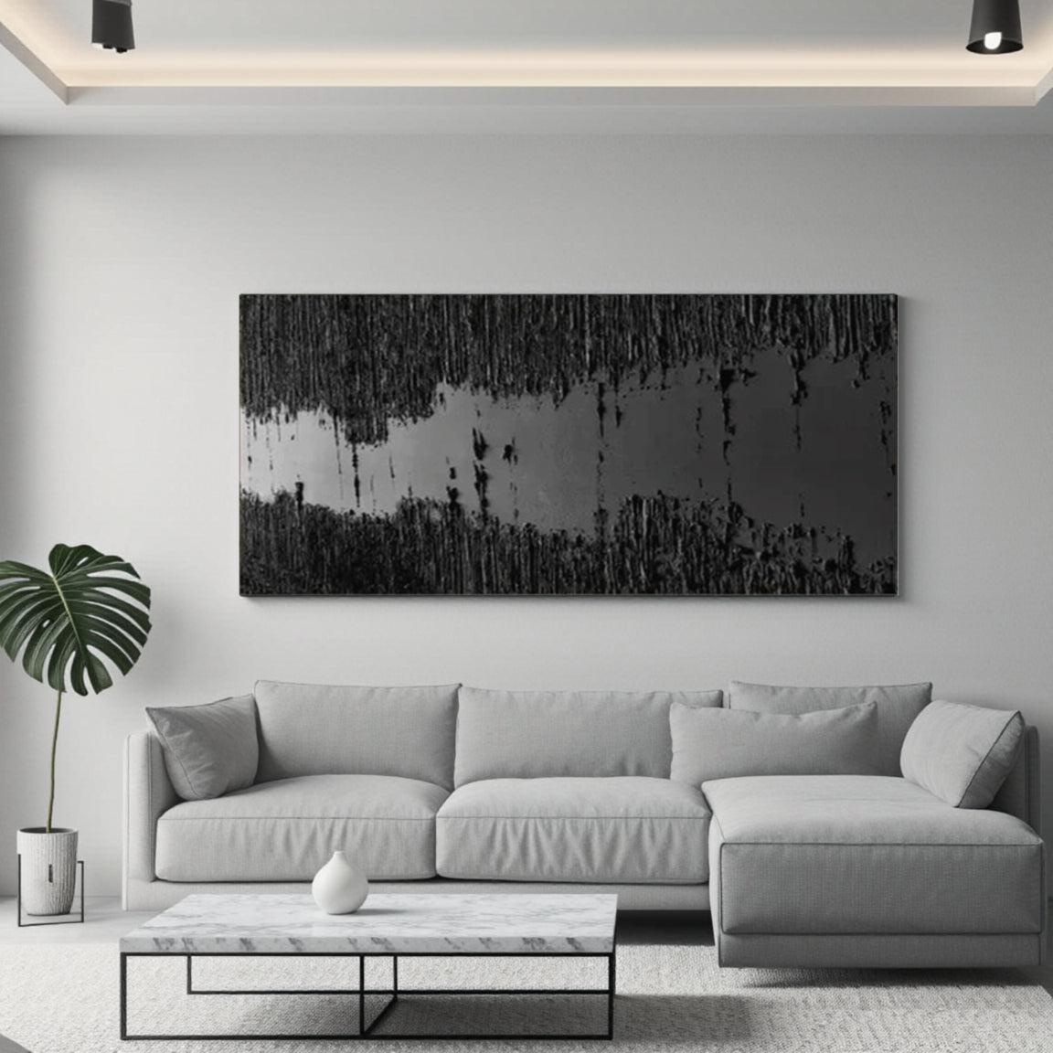 Sculptural Black Textured Canvas