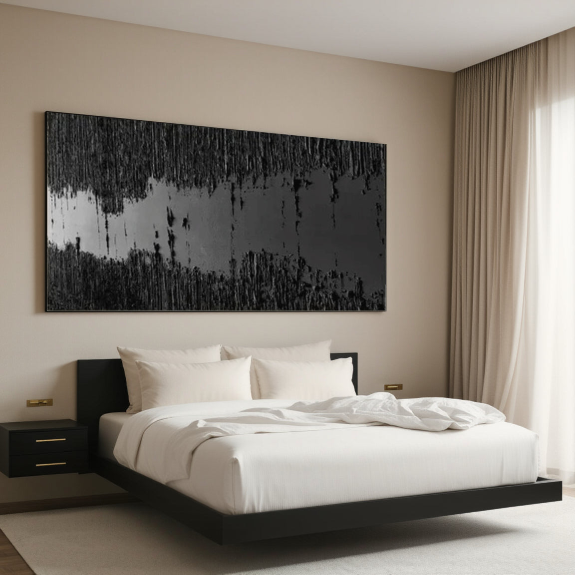 Sculptural Black Textured Canvas