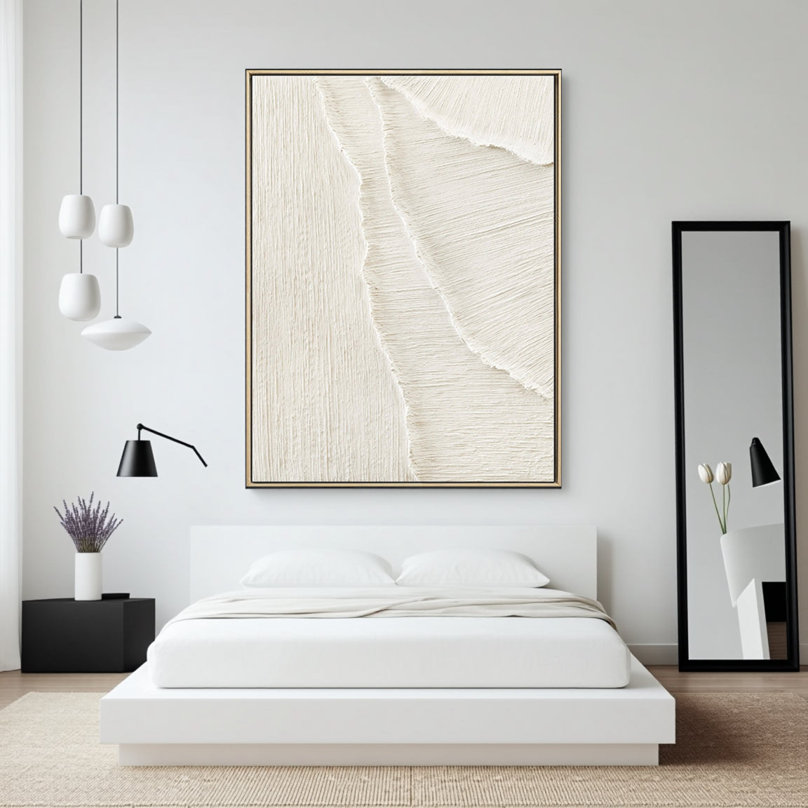 Sculptural Scratch Line White Wall Art