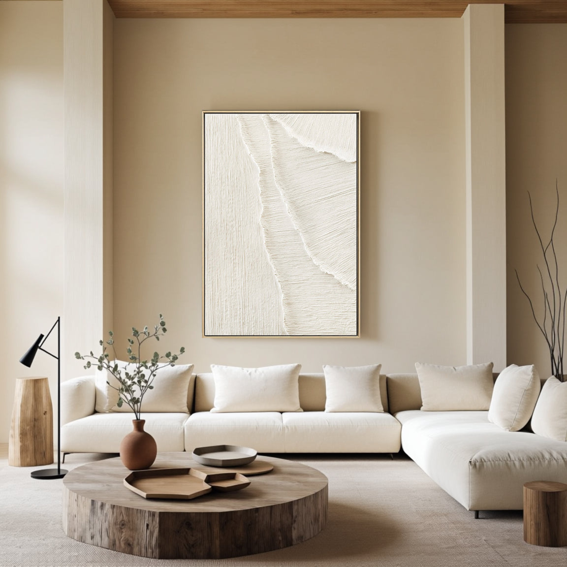 Sculptural Scratch Line White Wall Art