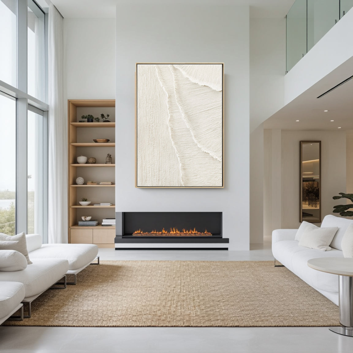 Sculptural Scratch Line White Wall Art