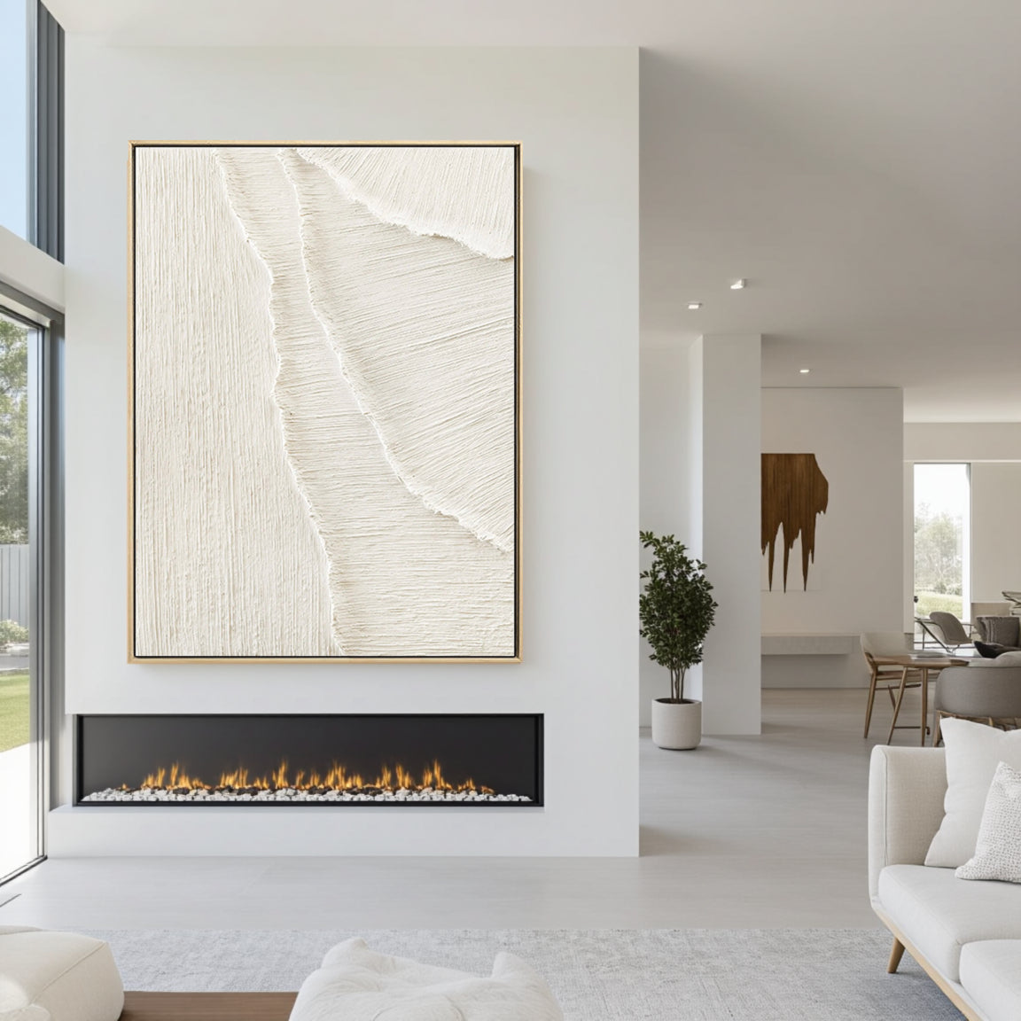Sculptural Scratch Line White Wall Art