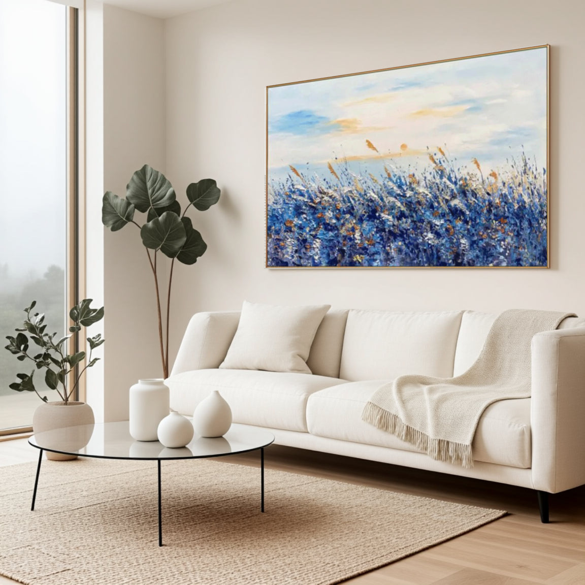 Textured Blue Floral Meadow Wall Art