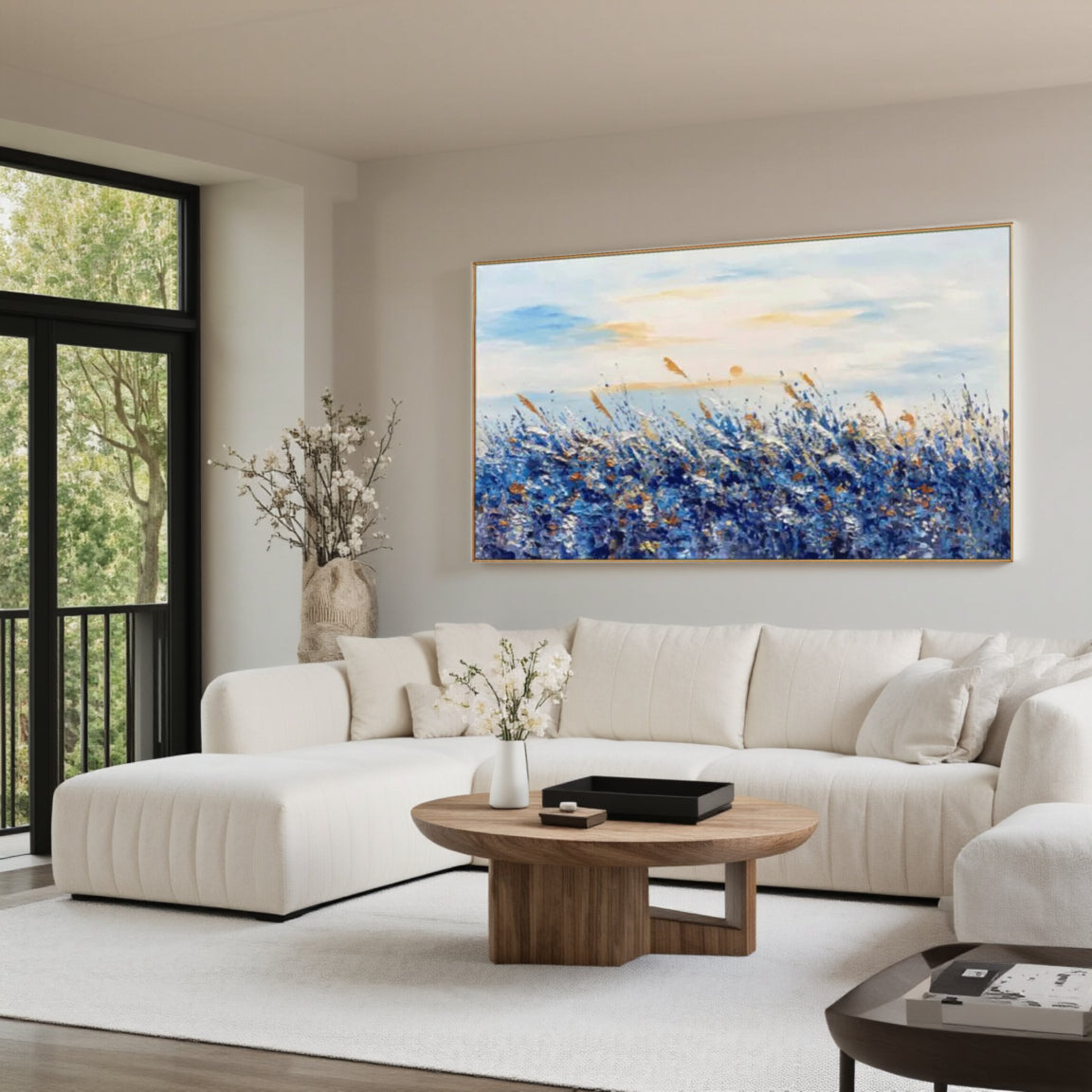 Textured Blue Floral Meadow Wall Art