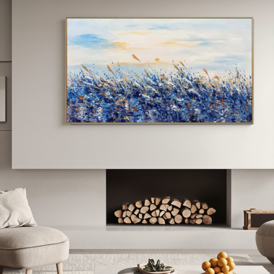 Textured Blue Floral Meadow Wall Art