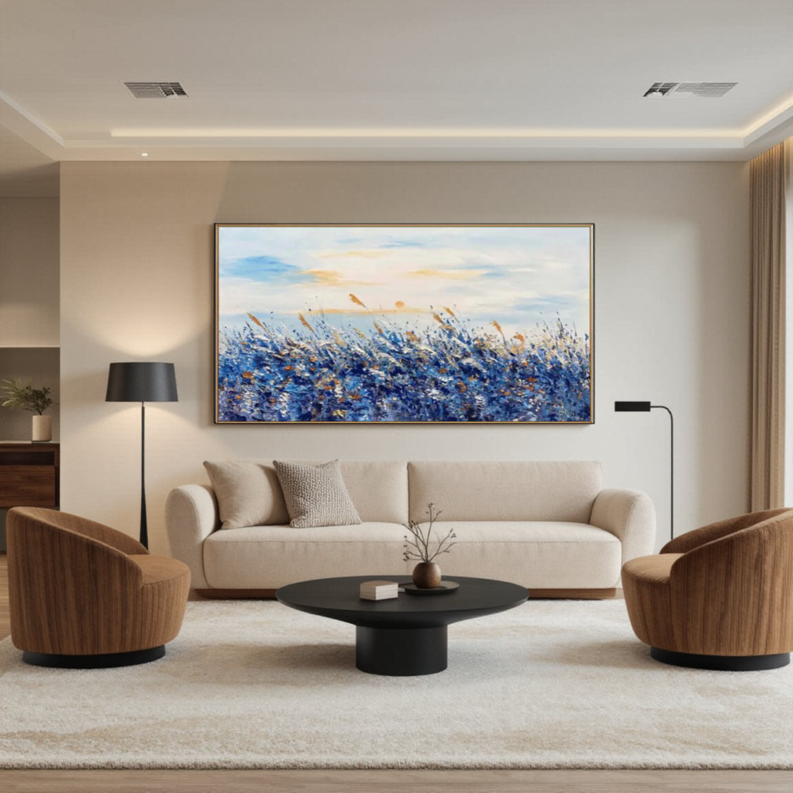 Textured Blue Floral Meadow Wall Art
