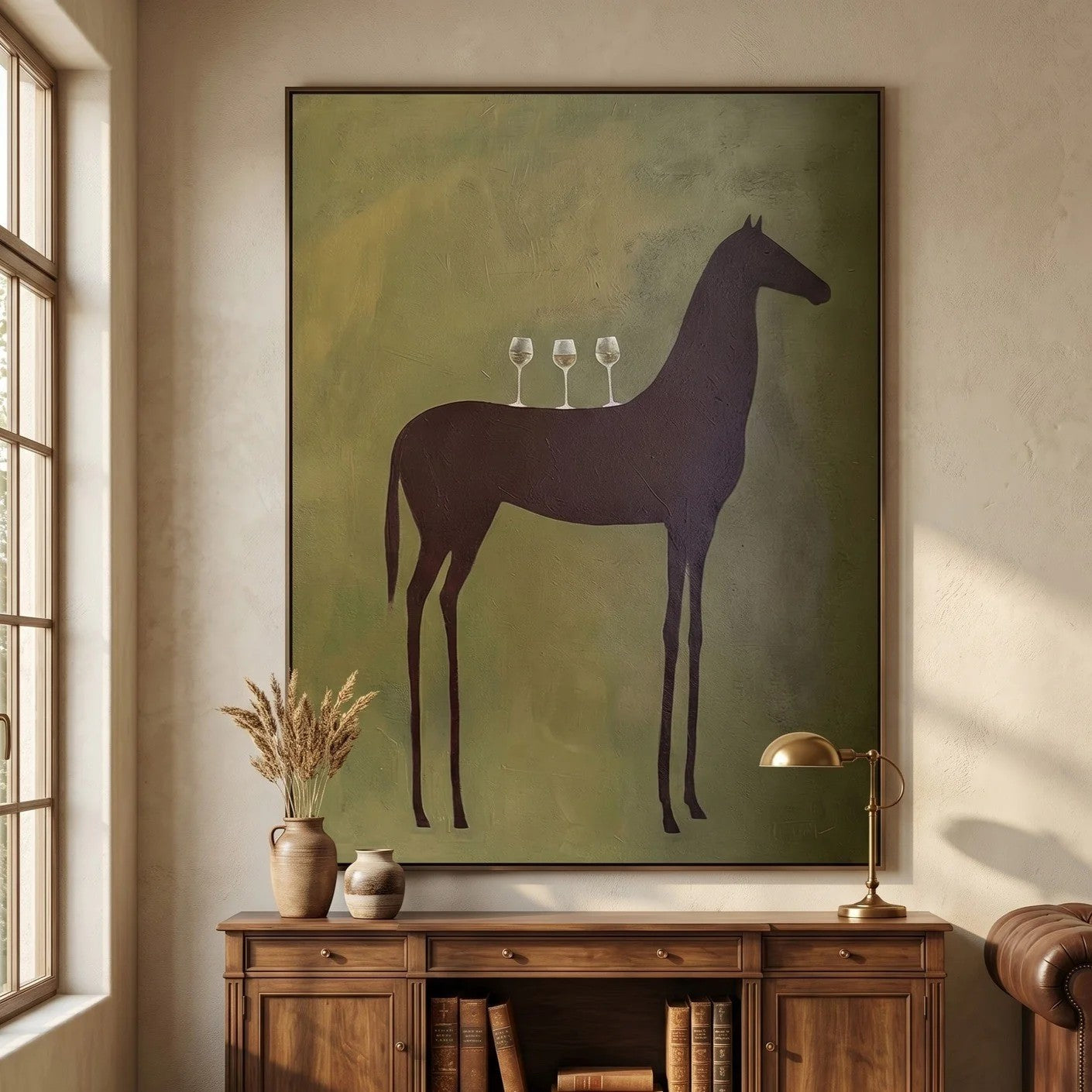 Silhouette Horse with Wine Glasses Wall Art