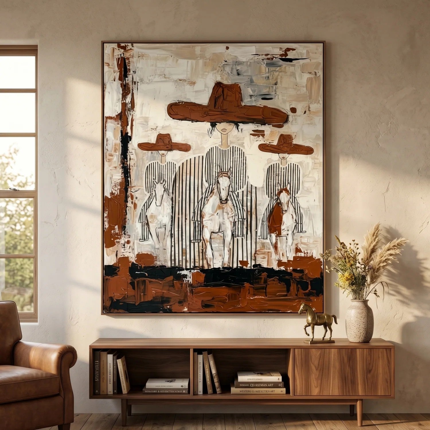 Textured Cowboy Trio on Horseback Wall Art