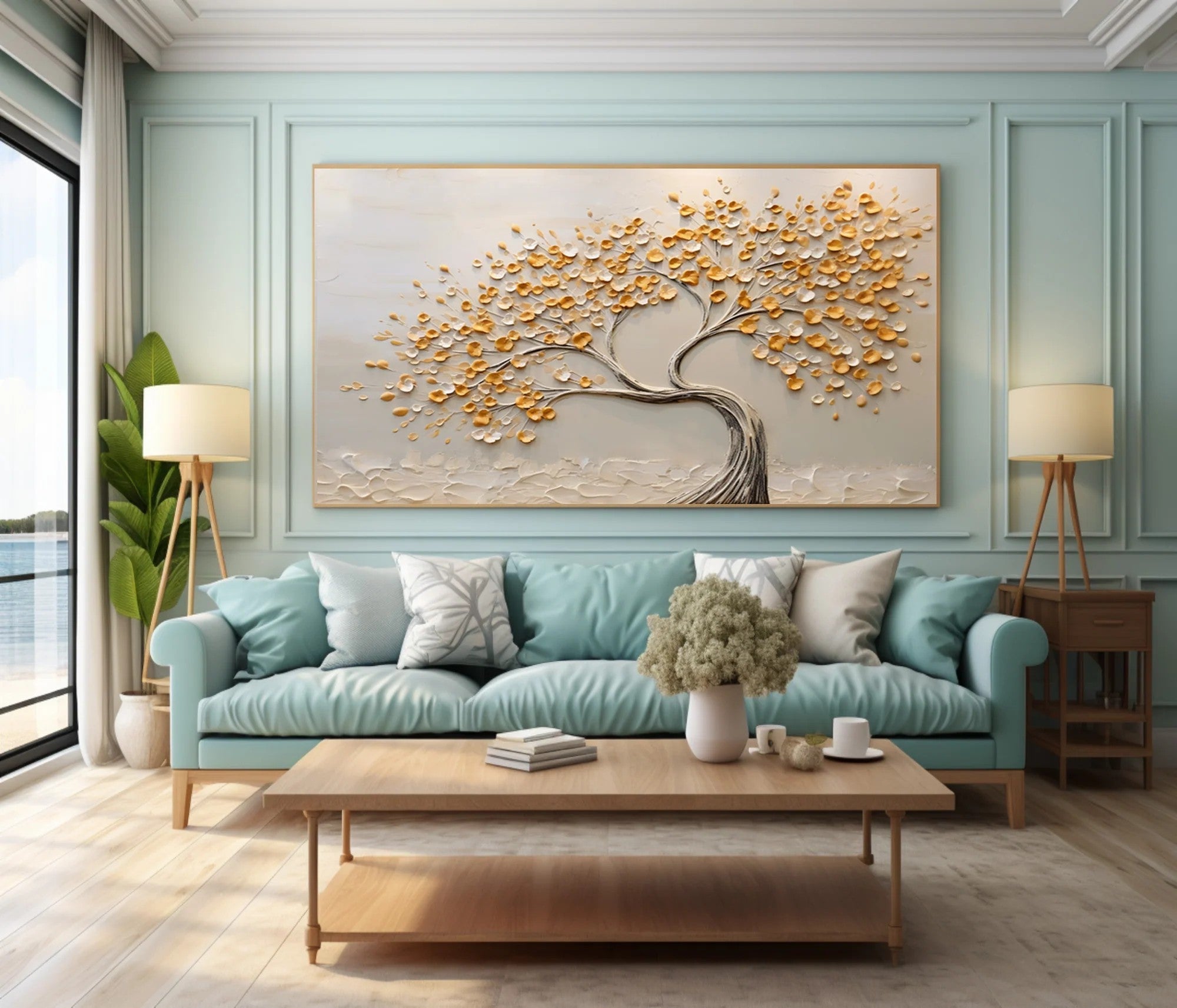3D Textured Golden Leaves Tree Wall Art