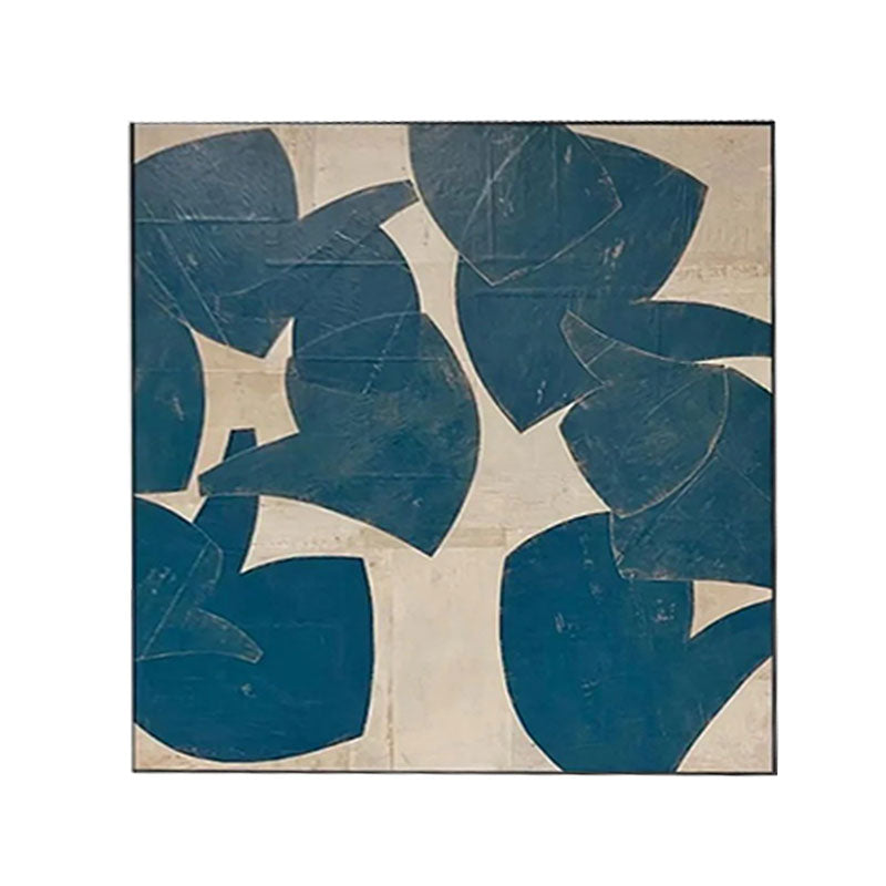 Hand-Painted Navy Leaf Block Wall Art