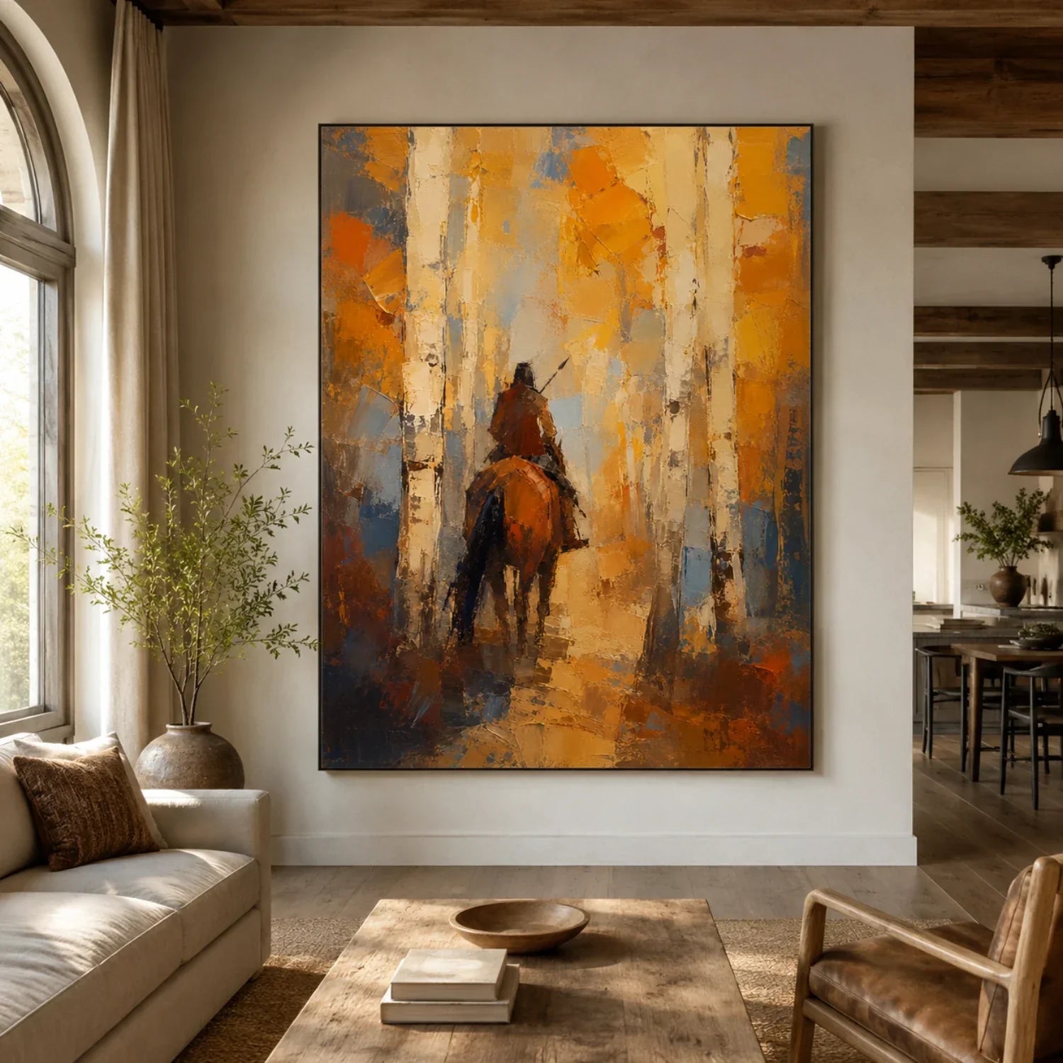 Impasto Rider Through Birch Forest Wall Art