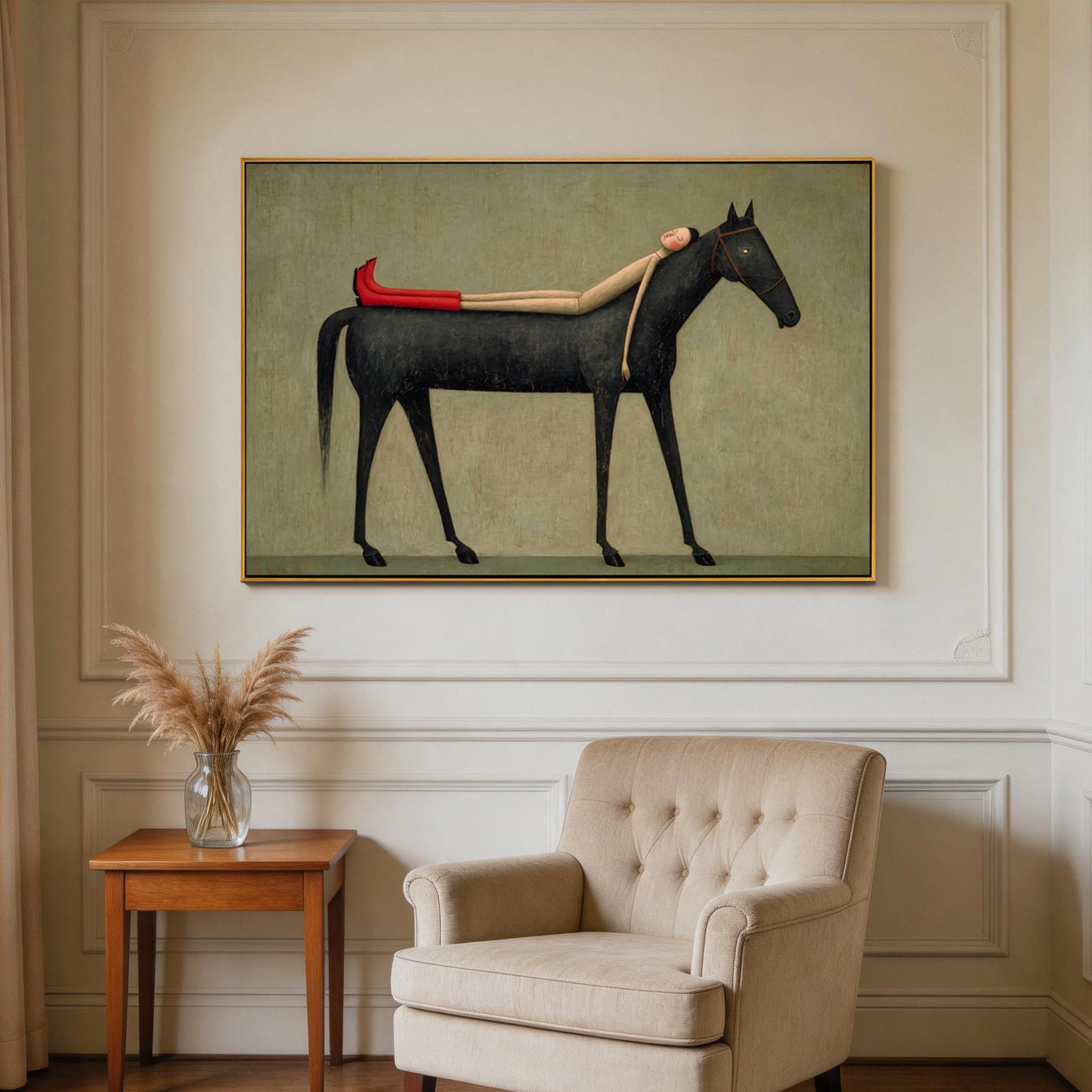 Carried — Woman & Black Horse Surrealist Canvas Wall Art
