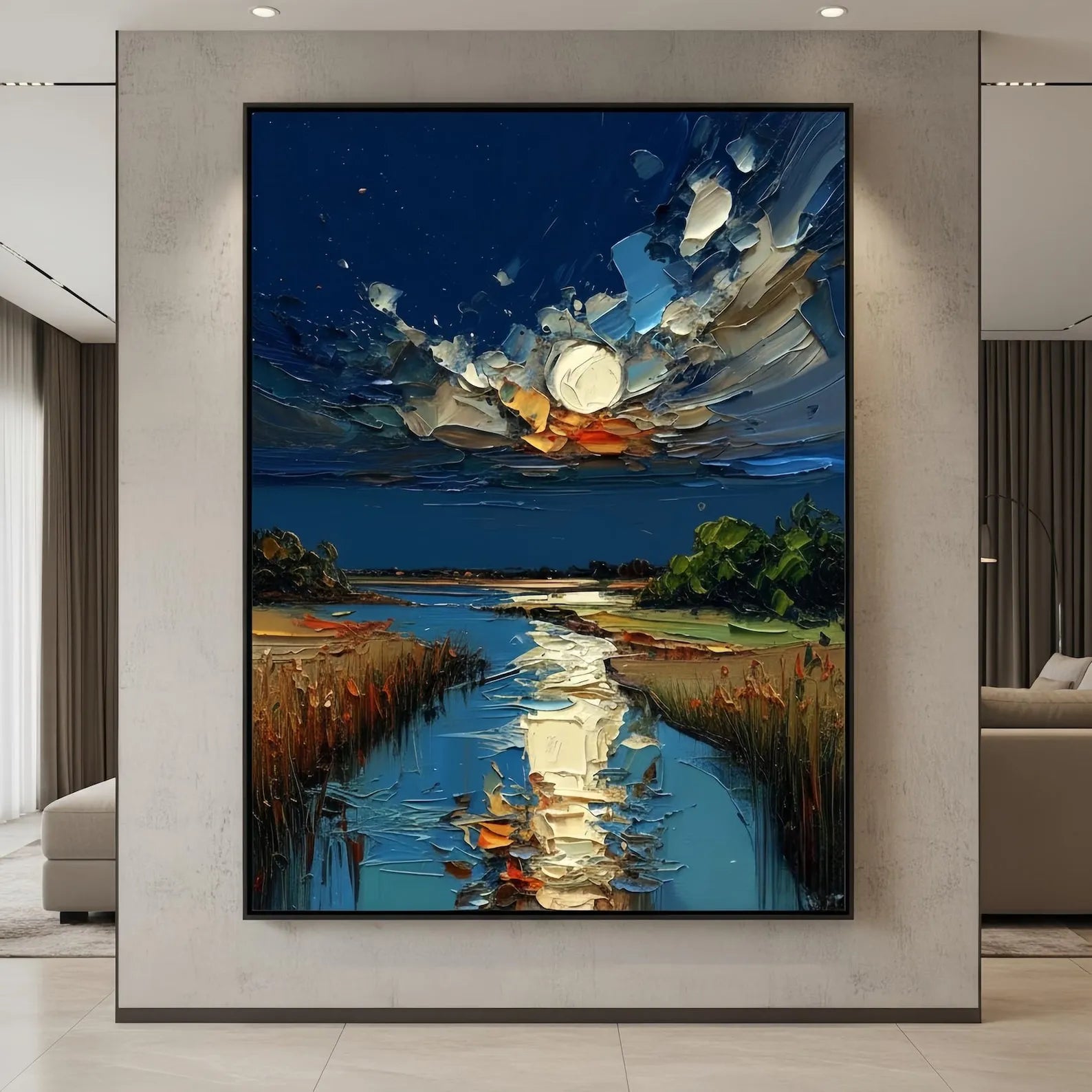 Impasto Moonlit River Wall Art
