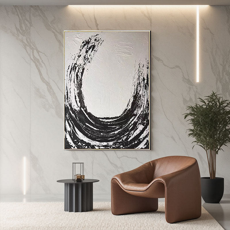 Hand-Painted Black Wave Wall Art