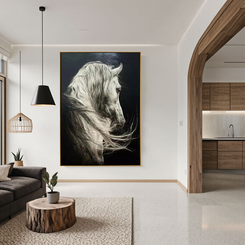Textured White Horse Portrait Wall Art